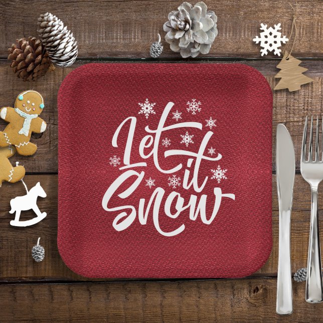 Let It Snow Christmas Typography Red/White ID951 Paper Plate (Creator Uploaded)