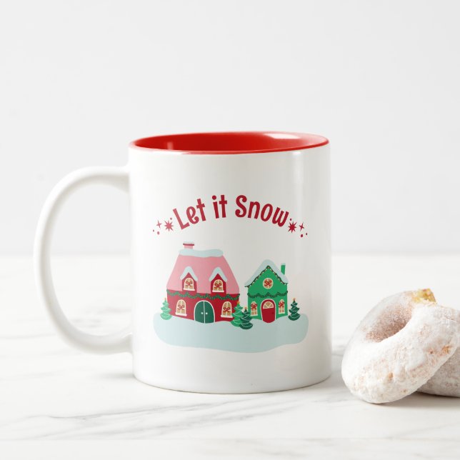 Let it Snow Christmas Village Mug (With Donut)