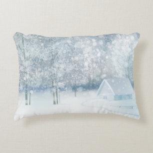Let It Snow Cosy Winter Wood Scene Decorative Cushion