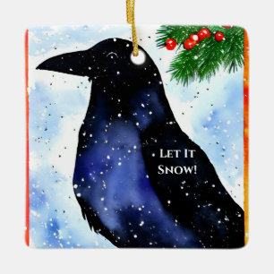 Let it Snow Crow Ceramic Ornament