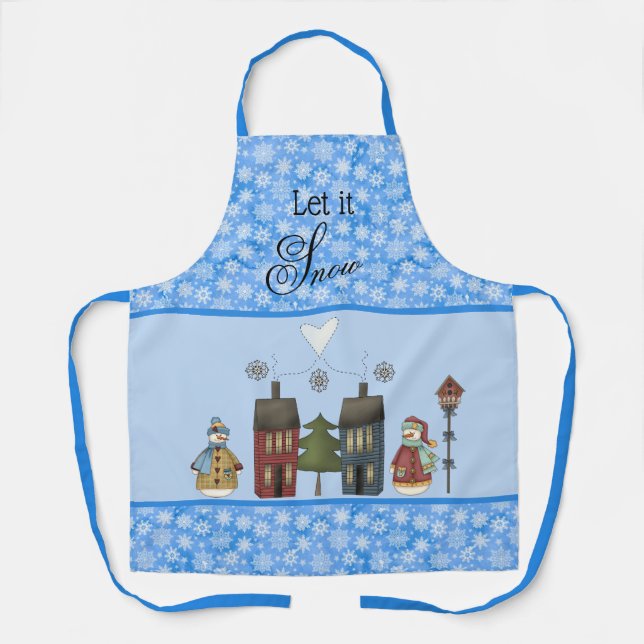 Let It Snow,, Cute Country Snowmen Apron (Front)
