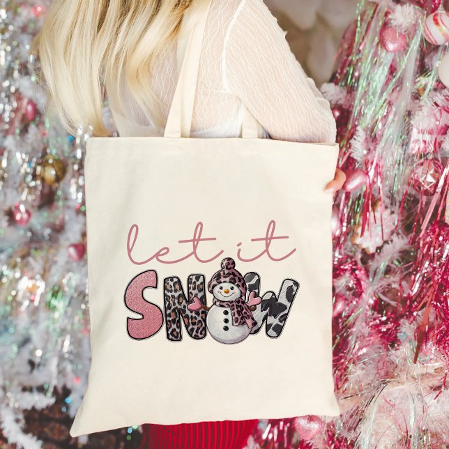 Let It Snow | Cute Pink Snowman Christmas Tote Bag (Creator Uploaded)