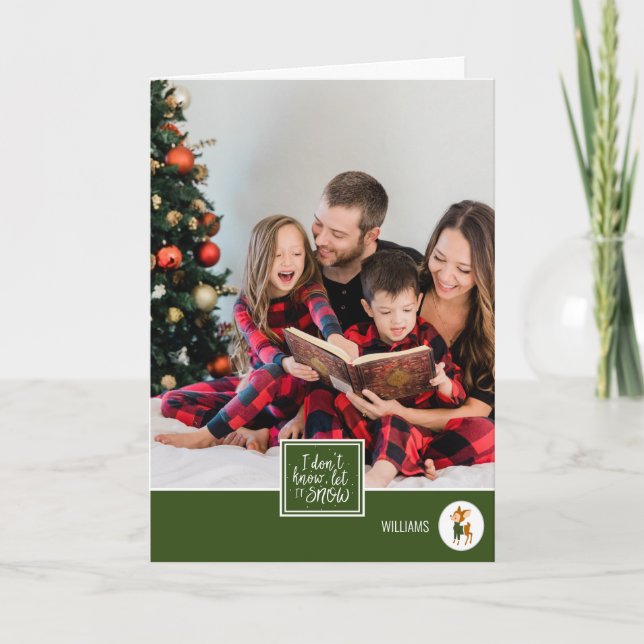 Let it Snow Cute Reindeer Family Photo Christmas Holiday Card (Front)
