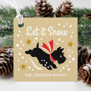Let it Snow Cute Scottie Dog Christmas Gold Gift Favour Tags