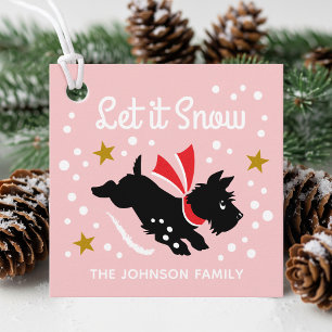 Let it Snow Cute Scottie Dog Christmas Pink Gift Favour Tags