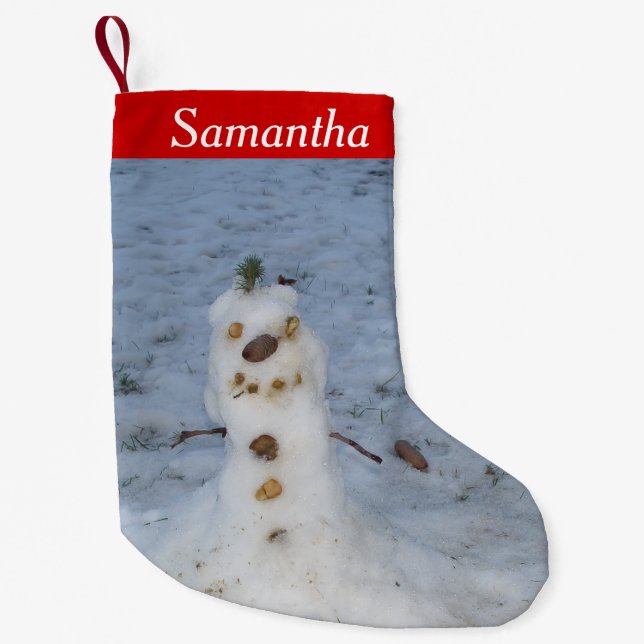 Let it Snow Cute Small Nature Snowman Small Christmas Stocking (Front)