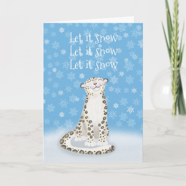 'Let it snow' cute snow leopard Christmas card (Front)