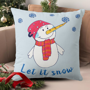 Let it snow Cute Snowman with a Snowflake Kids Cushion