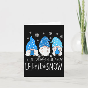 Let It Snow Cute Three Blue Gnome Matching Family Card
