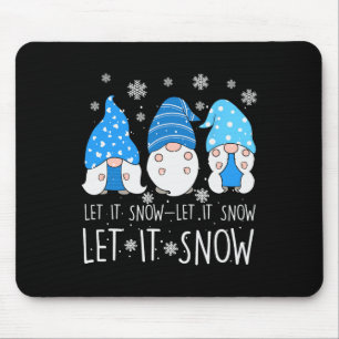 Let It Snow Cute Three Blue Gnome Matching Family  Mouse Mat