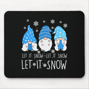 Let It Snow Cute Three Blue Gnome Matching Family Mouse Mat