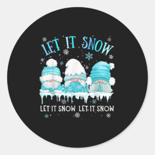 Let It Snow Cute Three Blue Gnome Xmas Party Gnome Classic Round Sticker