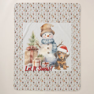 Let it Snow Dachshund & Snowman Sherpa Blanket