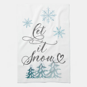 Let it snow elegant Christmas watercolor art Tea Towel