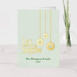 "Let it Snow" Elegant Pale Green Folded Foil Holiday Card