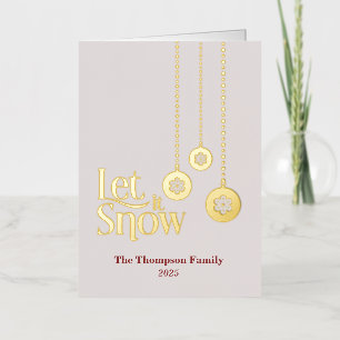 "Let it Snow" Elegant Pale Pink Folded Foil Holiday Card