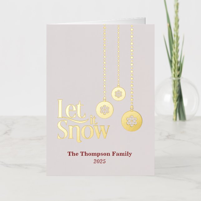 "Let it Snow" Elegant Pale Pink Folded Foil Holiday Card (Front)
