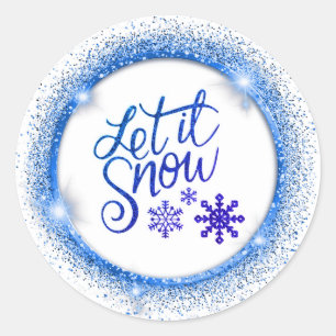 Let It Snow Faux Glitter Blue and White Sticker