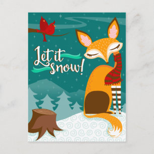 Let It Snow! Fox and Cardinals Holiday Postcard