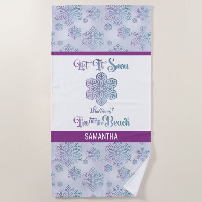 Let it Snow–Funny Christmas Beach Purple Beach Towel (Front)