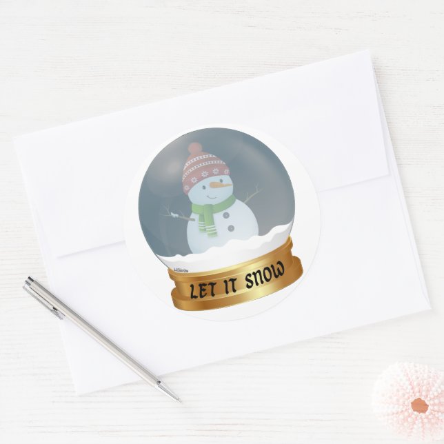 LET IT SNOW funny snowman in globe                 Classic Round Sticker (Envelope)