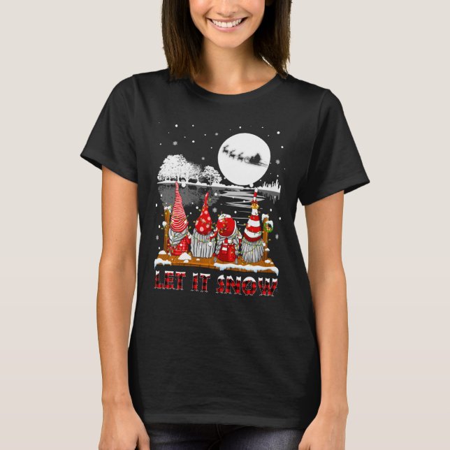 Let It Snow Gnome Plaid Christmas Pyjamas Family M T-Shirt (Front)