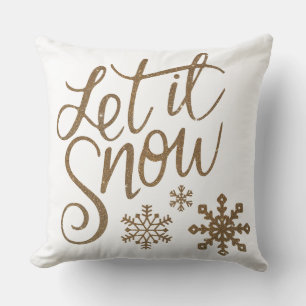 Let It Snow Gold & White Throw Pillow