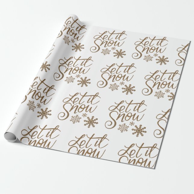 Let It Snow Gold Wrapping Paper (Unrolled)