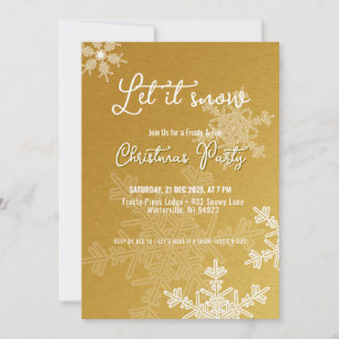 Let it snow golden snowflakes Christmas Party  Invitation