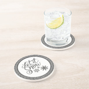 Let it Snow Gray and White Sandstone Coaster