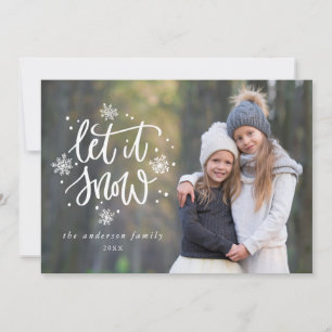 Let It Snow Hand-Lettered Snowflake Overlay Photo Holiday Card