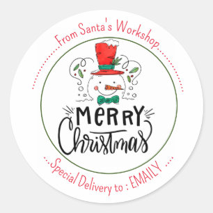 Let it Snow. Happy Snowman Face Classic Round Sticker