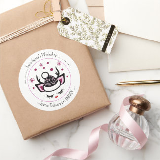 Let it Snow. Happy Unicorn Face Merry Christmas Classic Round Sticker