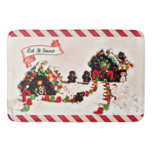 Let It Snow Holiday Gingerbread Family Bath Mat