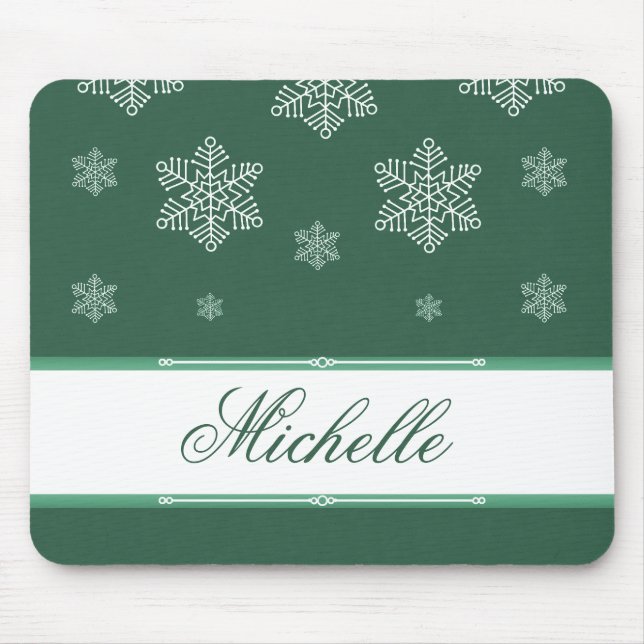 Let it Snow Holiday Mousepad, Green Mouse Mat (Front)
