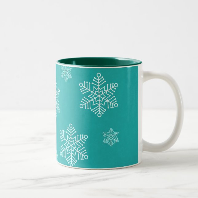 Let it Snow Holiday Mug, Turquoise Two-Tone Coffee Mug (Right)
