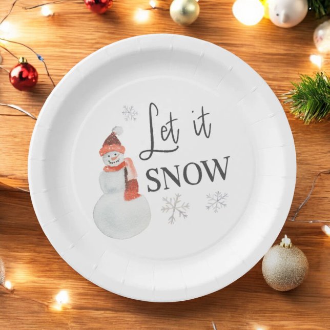 Let It Snow Holiday Party Snowman Paper Plate (Creator Uploaded)