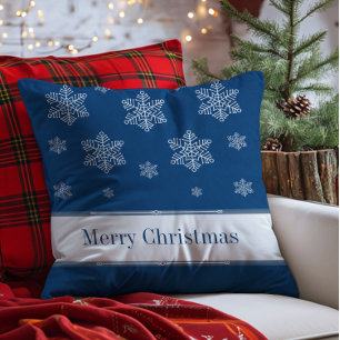 Let it Snow Holiday Pillow, Blue Cushion