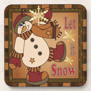 Let it Snow Holiday Snowman Christmas Coaster