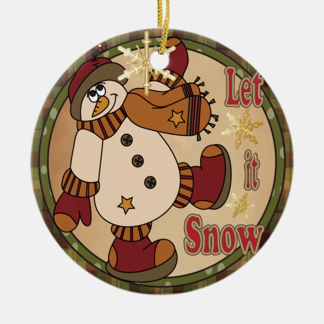 Let it Snow Holiday Snowman Ornament (Front)