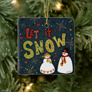Let it Snow Inspirivity Holiday Christmas Snowman Ceramic Ornament