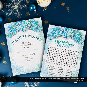 Let it Snow–Iridescent Blue Printable Word Search Holiday Card