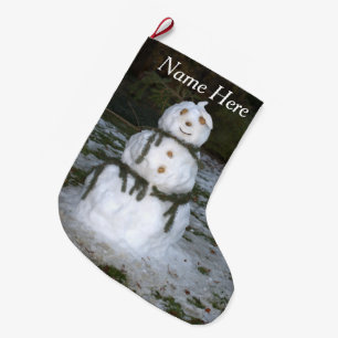 Let it Snow Jolly Snowman Snow Lady Seashell Large Christmas Stocking