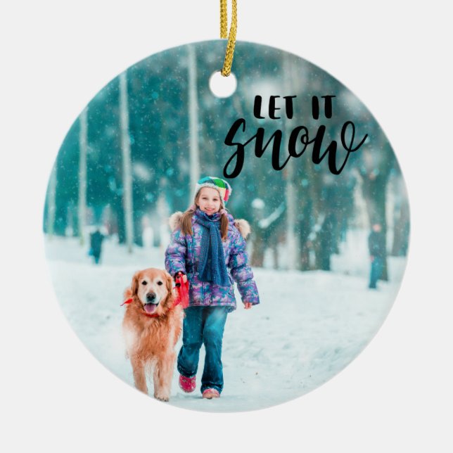 Let it Snow Merry Christmas Photo Ceramic Tree Decoration (Front)