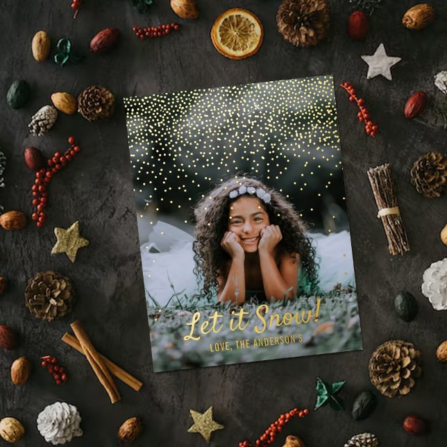 Let It Snow! Modern Photo Christmas Real Foil Holiday Postcard (Creator Uploaded)