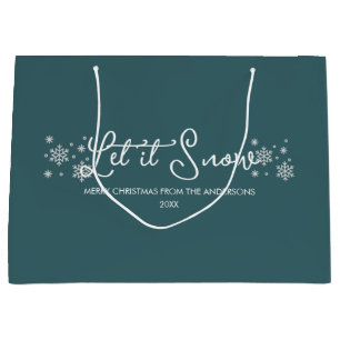 Let It Snow Modern Teal Green Trees Christmas Large Gift Bag