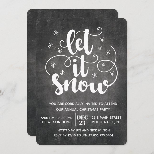 Let it Snow Modern Typography Winter Invitation (Front/Back)