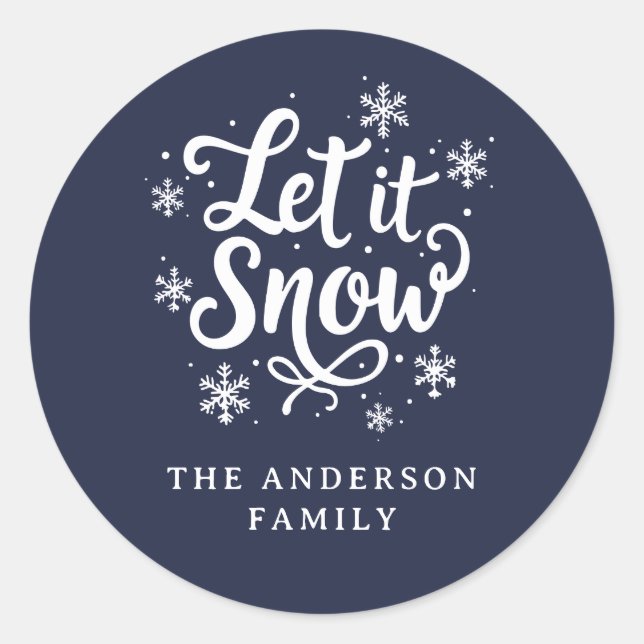 Let it Snow Navy Blue Holiday Classic Round Sticker (Front)