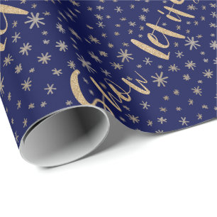 Let It Snow   Navy & Gold Starry Night Chrismas Wrapping Paper
