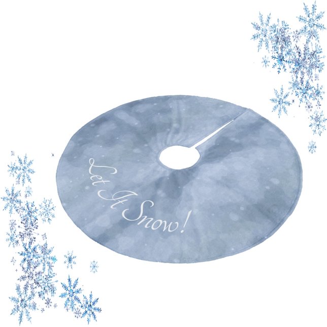 Let It Snow on Snowy Blue Sky Fleece Tree Skirt (Creator Uploaded)